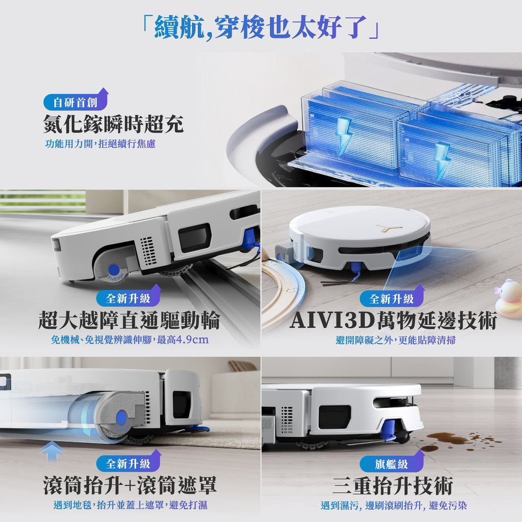 DEEBOT T90S PRO 大吸力增壓熱水滾筒洗地掃拖機器人(滾筒活洗全球超過280萬台銷售)