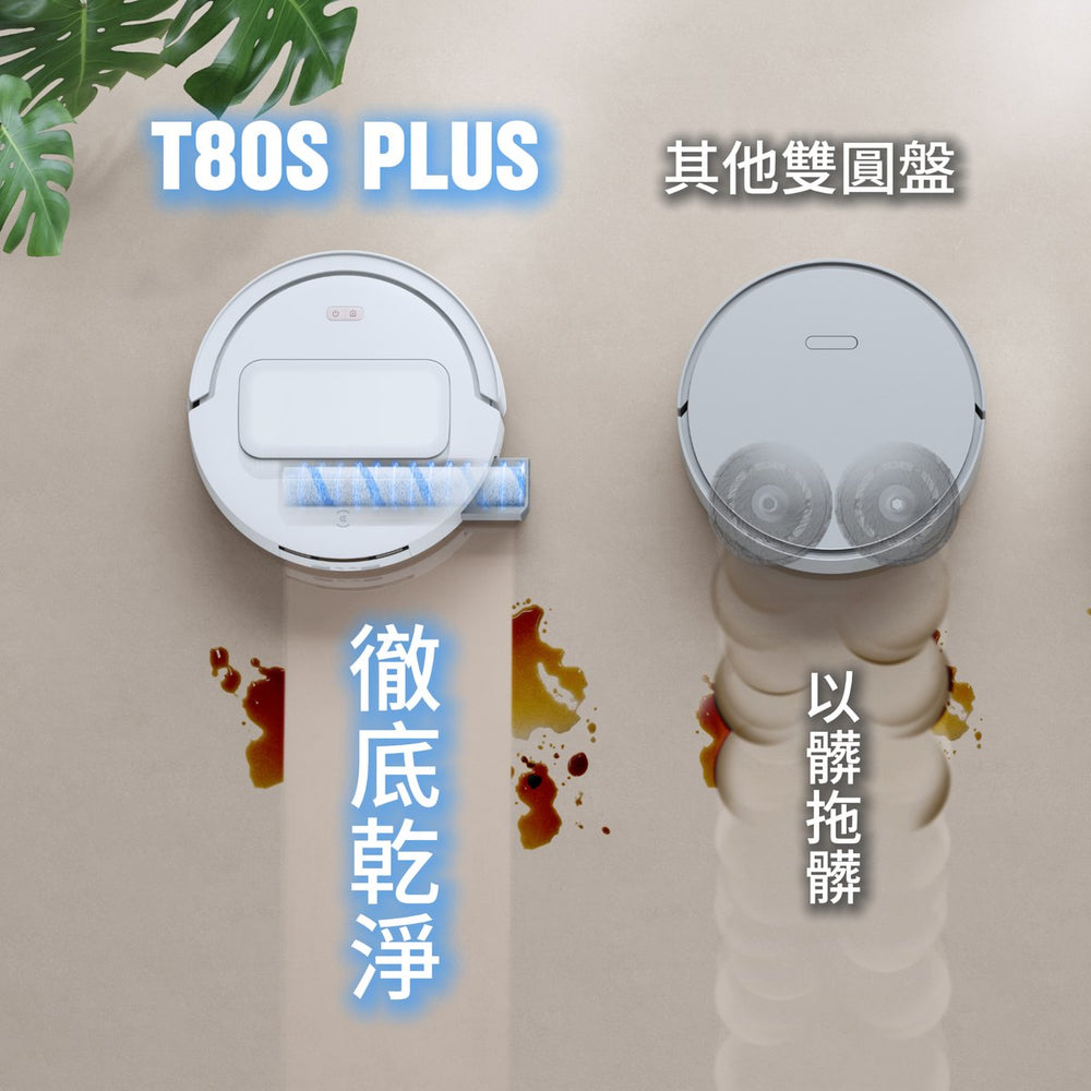 ECOVACS 科沃斯 全新超高CP之選 T80S PLUS 大吸力增壓滾筒洗地機器人(40000Pa吸力/32路增壓滾筒/100度熱水洗)